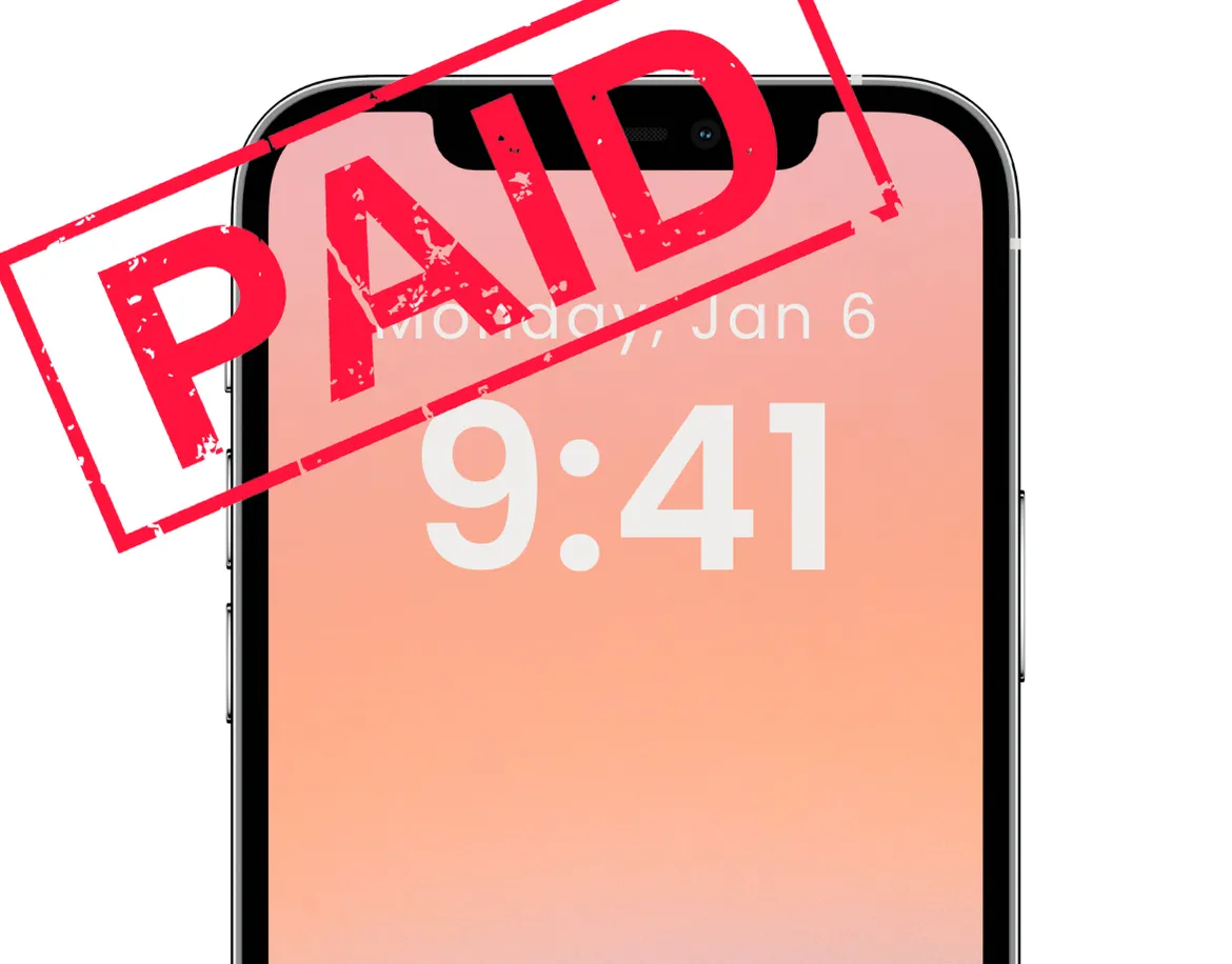 A phone screen stamped PAID after a device sale
